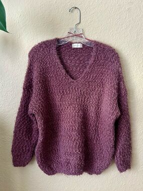 Altar'd State Plush V-Neck Sweater in Plum